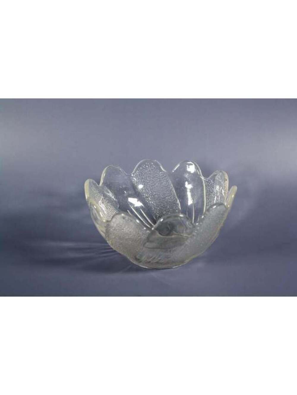 Vintage Clear Pressed Glass Bowl Scalloped Floral Petal Textured Mid Century